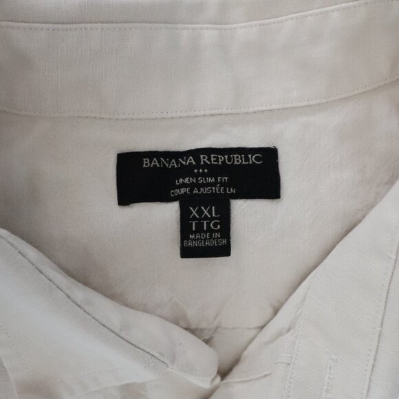 Banana Republic Mens White Sz XL Slim Fit Linen Collared Button Down T-Shirt Top - Picture 10 of 12